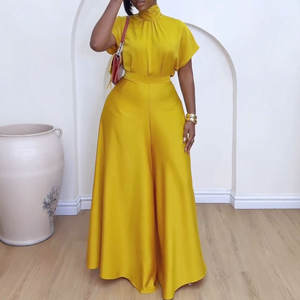 Conjunto de 2 Piezas para Mujer, Top de Cuello Alto con Mangas de Lazo de Seda Satinada y Pantalones Anchos, a la Moda - Product Image 3