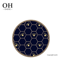 Ensemble d'Assiettes Bleu Foncé avec Bord Doré Charmante Vaisselle Petite Abeille Design Nid d'Abeille Assiette de Présentation de Mariage pour Événement, Traiteur et Location