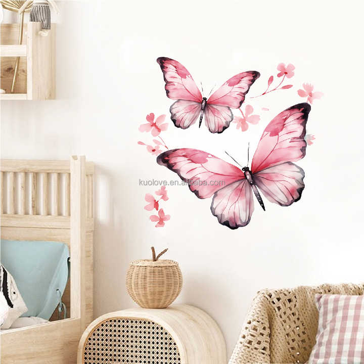 Butterfly Flying Print Pink Wall Stickers Living Room Bedroom Studio ...