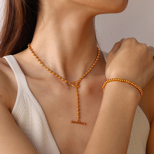 European American Retro Bead Necklace Zinc Alloy Ball Shape OT Buckle Design <b>Choker</b> Gold <b>Silver</b> Color Fashion Jewelry - Product Image 4