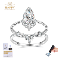 Ensemble de bagues de mariage en argent S925 avec moissanite de 1,6 carats, forme poire, bande torsadée, halo floral, accents marquise, tendance pour femme MR0325