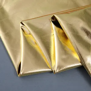 Custom High Shine Shimmer 4 Way Stretch Metallic Hologram Polyester Gold Glitter Print Bronzing Lame Foil Spandex Fabric