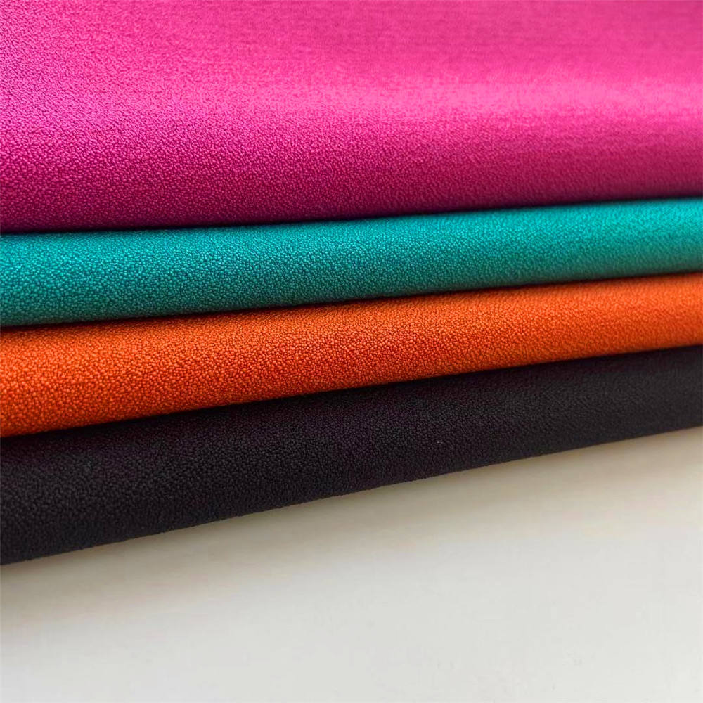 Manufacturer custom in stock pure color plain dyed t shirts 95% polyester 5% elastane moss crepe fabric