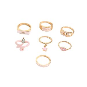 Set di 7 Anelli Rosa con Effetto Goccia d'Olio per Donne, Set di Anelli con Motivi Serpente, Stella e Occhio, Accessori per Feste - Product Image 5