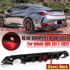 Black/Carbon Fiber Look Rear Bumper <b>Diffuser</b> Spoiler Lip <b>With</b> <b>Led</b> Brake <b>Light</b> for Infiniti Q60 2017-2022 Rear Bumper Deflector - Product Image 1