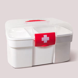 Boîte à médicaments portable en plastique, taille moyenne, blanche avec poignée rouge pour usage domestique - Product Image 5