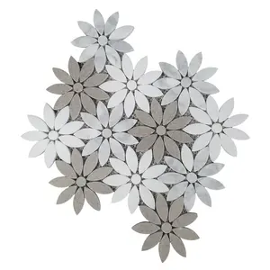 China Fabricante Cenicienta Gris y Blanco Sol Flor Mosaico Cocina Backsplash Azulejos de la pared