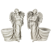 Statue d'ange en résine en forme de cœur avec mains jointes, pot de fleurs commémoratif pour balcon, jardin, patio, pelouse, cour, cimetière, tombe