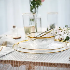 Factory stock Glass bowl set glass salad bowl bowl with real gold rim Dinnerware Sets