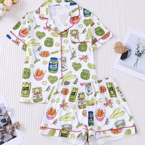 <span class=keywords><strong>Pigiama</strong></span> da <span class=keywords><strong>donna</strong></span> all'ingrosso <span class=keywords><strong>con</strong></span> stampa divertente a tema cibo, completo da notte a maniche corte <span class=keywords><strong>con</strong></span> <span class=keywords><strong>bottoni</strong></span> e pantaloncini, set loungewear 2 pezzi - Product Image 1
