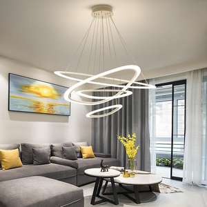 Lámpara colgante ovalada acrílica con control remoto, lámparas colgantes de altura ajustable para sala de estar, metal y acrílico de tamaño medio - Product Image 2