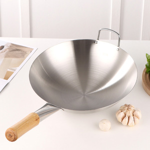 <span class=keywords><strong>Wok</strong></span> de Acero Inoxidable con Asas de Madera, Doble Asa, Fondo Redondo, Sin Recubrimiento, para Estufa de Gas, Uso Comercial, Sartén para Saltear, Gran Capacidad - Product Image 2