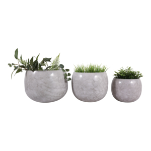 Set di 3 fioriere moderne rotonde in metallo per interni ed esterni, vasi decorativi per ingresso, soggiorno, ufficio. - Product Image 2