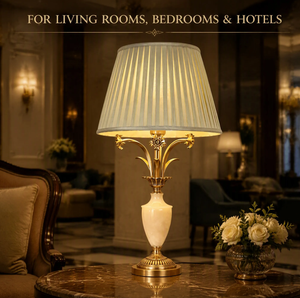 Lampe de <span class=keywords><strong>table</strong></span>, lampe de chevet, lampe de nuit, en laiton, avec abat-jour en tissu plissé et base en marbre, style classique pour chambre à coucher, tête de <span class=keywords><strong>lit</strong></span>, coiffeuse - Product Image 4