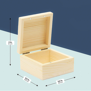 Caja de regalo de madera sin terminar con tapa bisagras, almacenamiento de madera cuadrado, joyería de madera - Product Image 2