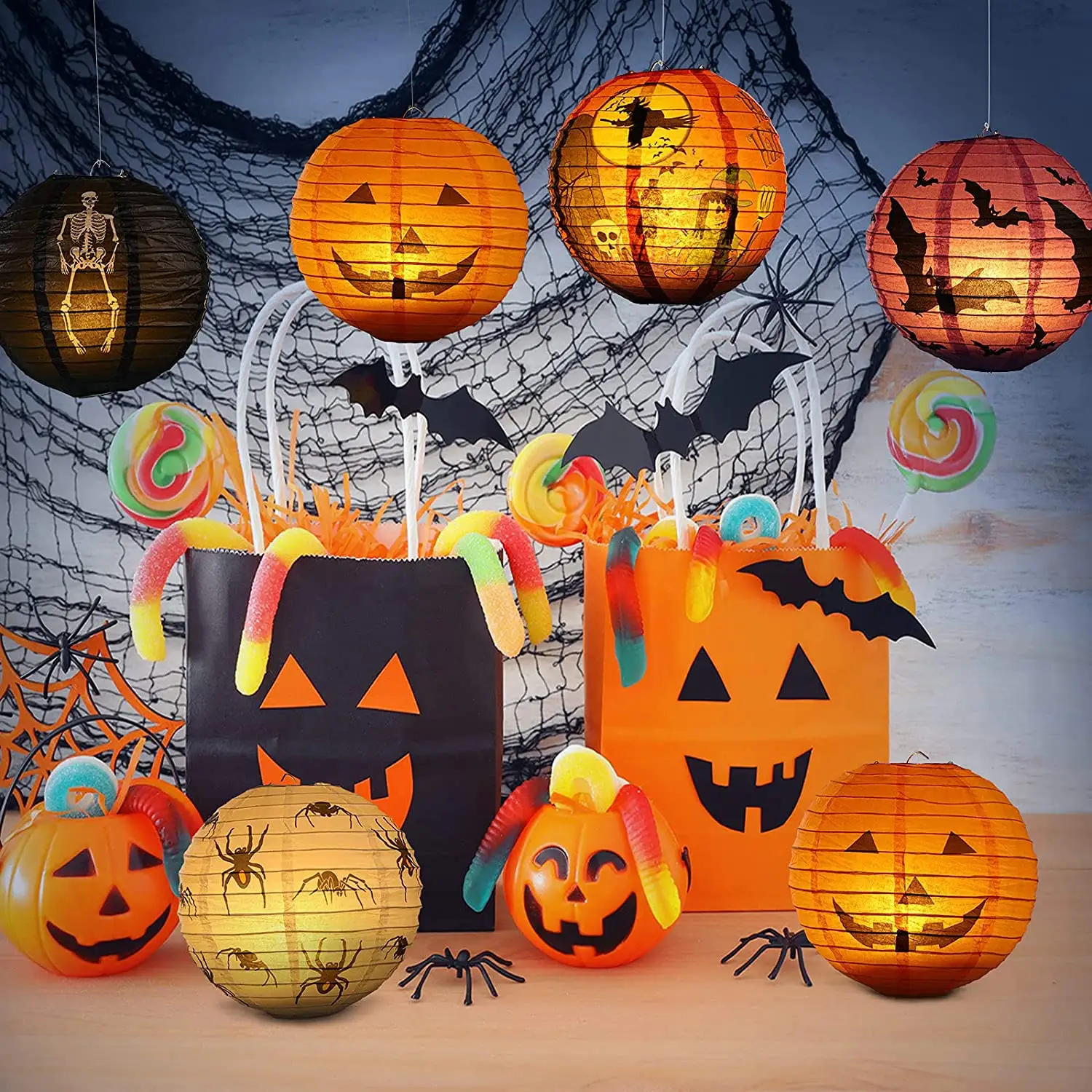 Lucky Halloween Pompoen Papieren Lantaarns House Party Decoraties Opknoping Rekwisieten Opvouwbare Horror Gloeiende Lantaarns