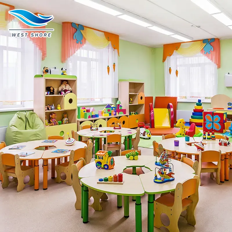 Montessori perabot Taman kanak-kanak kelas prasekolah rumah bayi warna-warni Daycare Set Furniture obral kayu Nursery Furniture