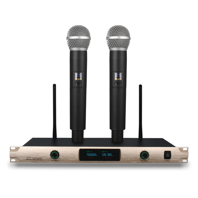Wireless Microphone System Professional UHF Handheld with True Diversity Metal Receiver for Stage Conference Karaoke Performance
