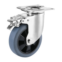 Roda Troli TPR Abu-abu 125mm (5 Inch) Tugas Sedang, OEM ODM, Grosir Pabrik, Dengan Rem