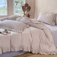 Parure de lit en mousseline de coton 100% gris clair de haute qualité, 2 couches, drap-housse, housse de couette, couvre-lit en gaze de mousseline