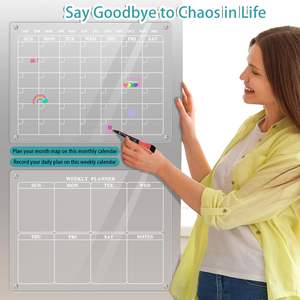 Calendrier magnétique en acrylique pour réfrigérateur, mensuel et <span class=keywords><strong>hebdomadaire</strong></span>, lot de 2, pour mur, tableau blanc effaçable à sec réutilisable - Product Image 4