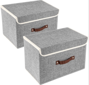 Foldable Storage Bins Boxes with Lids and Linen Storage Organizers for Toys, Clothes, Papers and Books gray