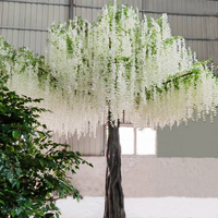 4m de hauteur 5m de largeur suspendu long grand arbre à fleurs glycine artificielle avec fleur blanche pour la décoration de restaurant à la maison