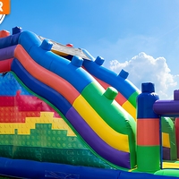 Château gonflable géant de qualité commerciale avec toboggan, blocs de construction gonflables, PVC 0,55 mm, certifié EN14960, souffleur inclus, garantie 3 ans
