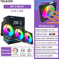 TEUCER-Kit ventilateur de refroidissement pour boîtier d'ordinateur avec effet miroir, cycle de lumière PWM 800-2000RPM, 120mm, mm