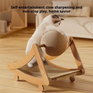 Griffoir vertical classique moderne pour chat avec lit pour chat, en sisal, bois et lin – Chaise longue durable et écologique pour animaux de compagnie - Product Image 2