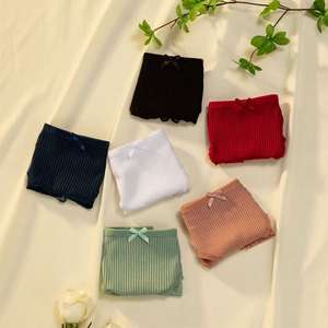 6点セット レディース コットンレースパンティー レースブラジリアンショーツ リボンデザイン リブ生地 透明レースバックパンティー - Product Image 3