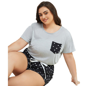 Conjunto de Ropa de Casa para Mujer Curvy, de Moda, Manga Corta y Pantalones Cortos, Fresco y Seco para Verano, Pijama de Mezcla TR con Bolsillo, Ropa de Hogar Cómoda, Venta <span class=keywords><strong>al</strong></span> por Mayor - Product Image 1