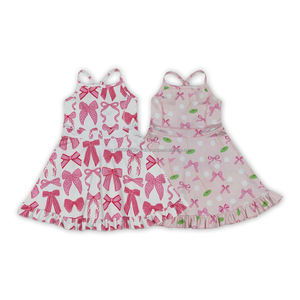 Vente en gros de robe de yoga sans manches à imprimé floral rose pour filles actives et prêtes à être expédiées pour les tout-petits - Product Image 1