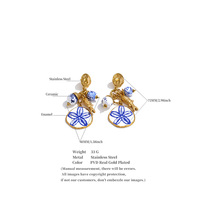 Anting-anting JINYOU 7282 Vintage Berlapis Emas dari Baja Anti Karat dengan Hiasan Bunga Enamel dan Manik Keramik
