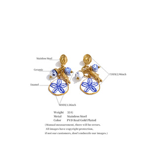 JINYOU 7282 <span class=keywords><strong>Pendientes</strong></span> Vintage de Acero Inoxidable Chapados en Oro con Esmalte, Flores y Cuentas de Cerámica - Product Image 6