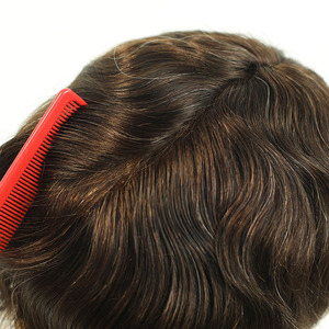 Sistema de cabello humano con mono top y encaje francés frontal para hombres, ligeramente ondulado, línea de cabello invisible, 4 ojos. - Product Image 5