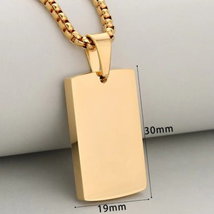 Collier en acier inoxydable pour homme, pendentif vierge à graver poli miroir, chaîne rectangulaire, bijoux - Product Image 2