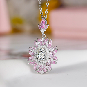 Grace gioiello di lusso 925 in argento Sterling collana da donna farfalle disegno floreale Moissanite forma ovale ciondolo <span class=keywords><strong>rubino</strong></span> ispirato - Product Image 3