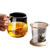 Mug à thé en verre borosilicate ODM/OEM, résistant à la chaleur, avec infuseur et couvercle