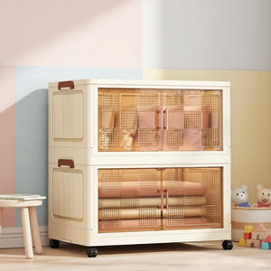 Armoire à tiroirs pliable en plastique portable à 2 niveaux avec <span class=keywords><strong>roulettes</strong></span>, organisateurs <span class=keywords><strong>de</strong></span> <span class=keywords><strong>rangement</strong></span> empilables multifonctionnels - Product Image 4