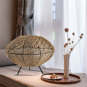 Abat-jour en forme de lanterne tissée en rotin de style campagnard moderne, design à main levée pour lit d'étude, petit déjeuner, restaurant, lampadaire - Product Image 4