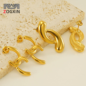 Zogxin Geometric Stud Earrings 18K Gold Plated Titanium Steel For Women Party Fashion Jewelry - Product Image 1