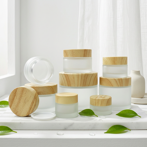 Wholesale Luxury Frosted <b>Glass</b> Cosmetic Jars with Natural Bamboo Lids Eco-friendly Skincare <b>Packaging</b> Pots for Face Cream&Mask - Product Image 1