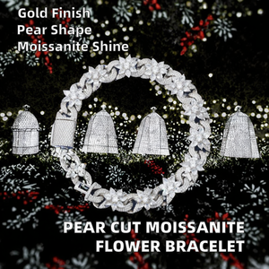 Luxury Hip Hop Gold Plated 925 <b>Sterling</b> <b>Silver</b> 13mm Brilliant Cut VVS Moissanite Claw Setting Flower Link <b>Bracelet</b> GRA - Product Image 2