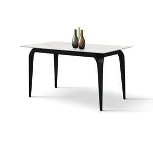 Table à manger Evelin, plateau en céramique blanche, base en métal, utilisation en intérieur - Product Image 1