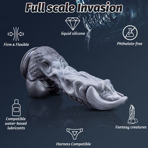 Dildo en silicone noir et gris, doux, de forme étrange, non conventionnelle, avec motifs d'animaux, de monstres et d'extraterrestres, jouet sexuel. - Product Image 3