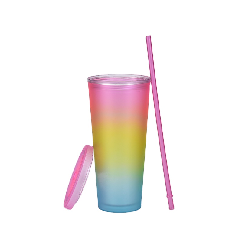 2021 Amazon Hot Sale 22oz Plastic Reusable coffee water tumbler insulated cup gradient color tumbler cups with lid and straw