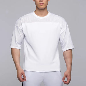 <b>Men</b> <b>Light</b> <b>Blue</b> Drop Shoulder Plus-Size Short Sleeve Mesh Crew Neck T-<b>shirt</b> Breathable Comfortable T-<b>Shirt</b> - Product Image 3