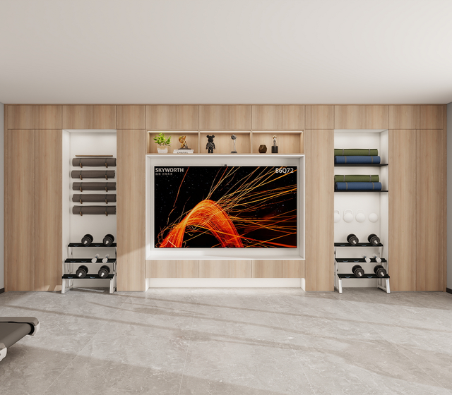 BALOM Custom Light Wood TV Stand Wall System, Built-in Living Room Cabinet with Open Display Shelves