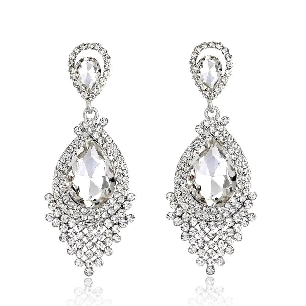 Pendientes de diamantes de imitación de aleación de Zinc para mujer, joyería de moda, chapado en oro, elegante, flor brillante